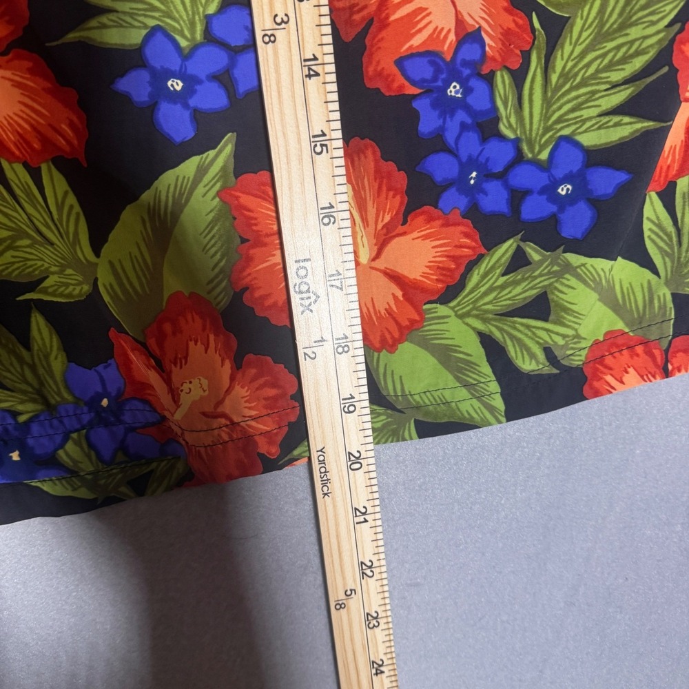 Mens‎ XL Tropical Hibiscus Floral Swim Trunks Black Orange Blue Board Shorts - Picture 6 of 7